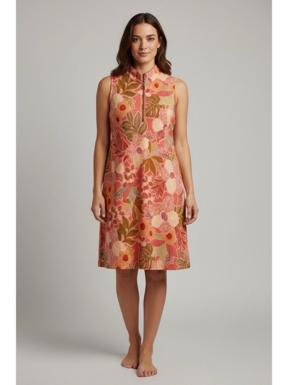 Spartina 449 Dress Womens Size XL  Orange Floral Sleeveless Half Zip Resort Wear